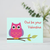 Cute paarse owl valentijn exchange kinder kaart (Staand voorkant)