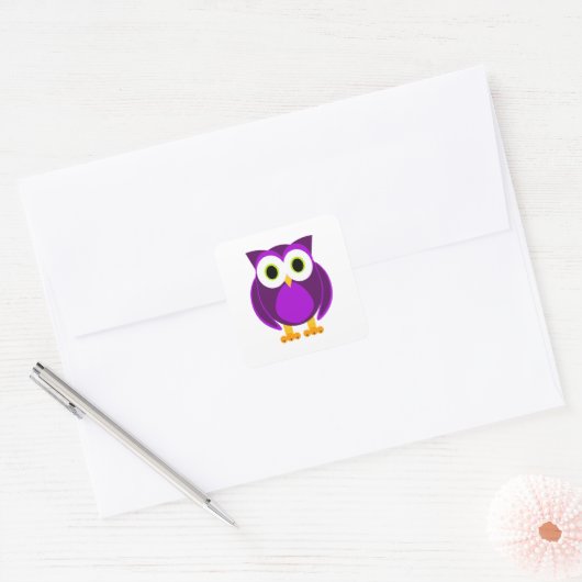 Cute Paarse Owl Vierkante Sticker (Envelop)