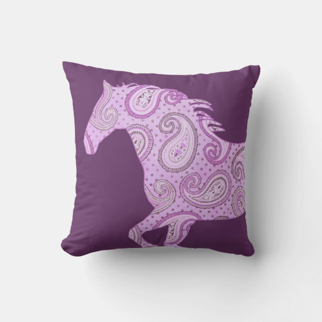 Cute Paarse Paisley Horse Kussen (Voorkant)