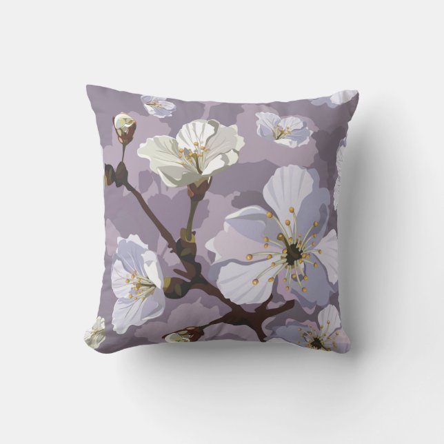 Cute Paarse Peach Blossom Floral Pattern Kussen (Voorkant)