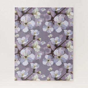 Cute Paarse Peach Blossom Floral Pattern Legpuzzel