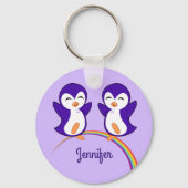 Cute Paarse Penguin Monogram Regenboog Kinderen Sleutelhanger (Voorkant)