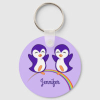 Cute Paarse Penguin Monogram Regenboog Kinderen