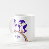 Cute Paarse Penguin Rainbow Monogram Kinder Koffiemok (Voorkant links)