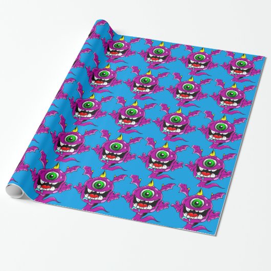 Cute Paarse People Eater Monster Cadeaupapier (Uitgerold)