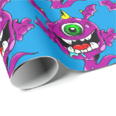 Cute Paarse People Eater Monster Cadeaupapier (Rol Hoek)