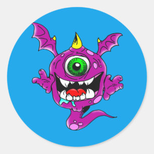Cute Paarse People Eater Monster Ronde Sticker