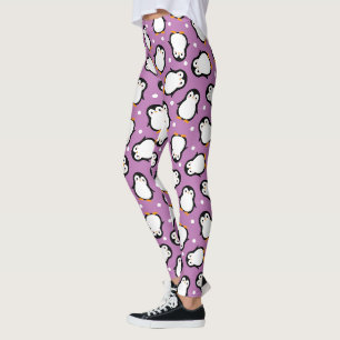 Cute paarse pinguïnpatroon leggings