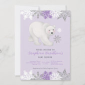 Cute Paarse Polar Beer Invitation Baby shower Kaart (Voorkant)