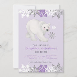 Cute Paarse Polar Beer Invitation Baby shower Kaart