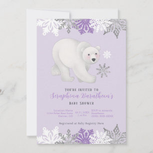 Cute Paarse Polar Beer Invitation Baby shower Kaart