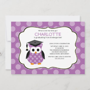 Cute Paarse Polka dots Afstudeerder Owl Girl Afstu Kaart