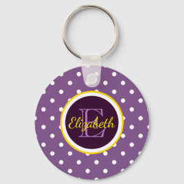 Cute Paarse Polka Dots met naam Monogram Sleutelhanger