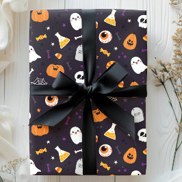 Cute Paarse Pompoen Geest Spin Halloween Patroon Cadeaupapier