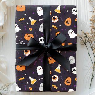 Cute Paarse Pompoen Geest Spin Halloween Patroon Cadeaupapier