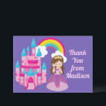 Cute Paarse Princess Castle Birthday Girl Bedankkaart<br><div class="desc">Een  paarse prinsesverjaardag bedankt je kaart met een mooi meisje in een koninginnenbal die met roze bogen staat voor een roze en ijsmuts. Verstuur je bedankt na een kinderfeestje. Aangepaste kinderen danken je kaarten.</div>