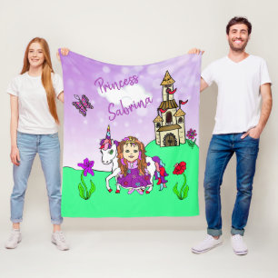 Cute Paarse Princess en Unicorn Personalized Fleece Deken