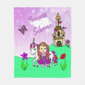 Cute Paarse Princess en Unicorn Personalized Fleece Deken (Voorkant)