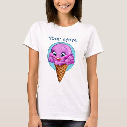 Cute paarse raspberry-ijskegel met grote ogen t-shirt (Voorkant)