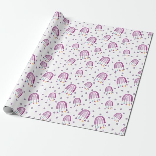 Cute Paarse regenboogBaby shower Cadeaupapier (Uitgerold)