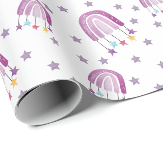 Cute Paarse regenboogBaby shower Cadeaupapier (Rol Hoek)