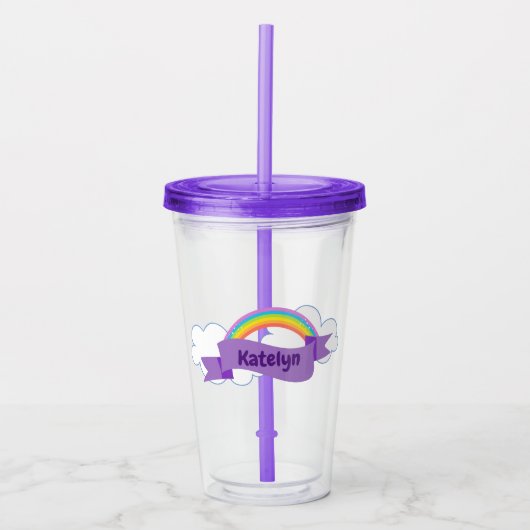Cute Paarse regenboogmonogram Girly Acryl Drinkbeker (Voorkant)