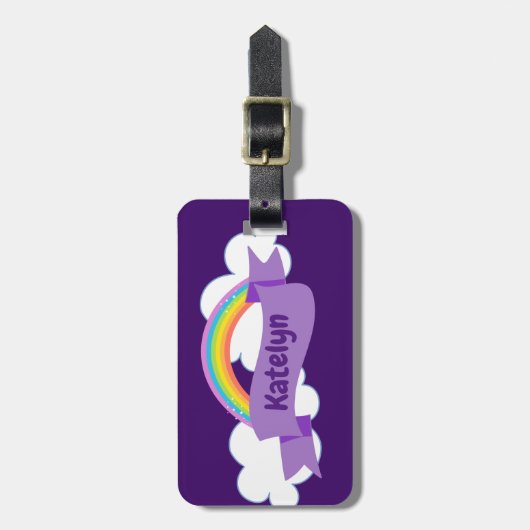Cute Paarse regenboogmonogram Girly Bagagelabel (Voorkant verticaal)