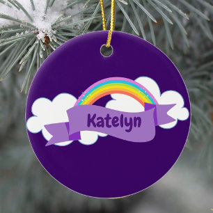 Cute Paarse regenboogmonogram Girly Keramisch Ornament