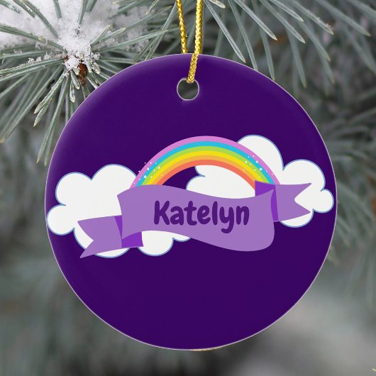 Cute Paarse regenboogmonogram Girly Keramisch Ornament