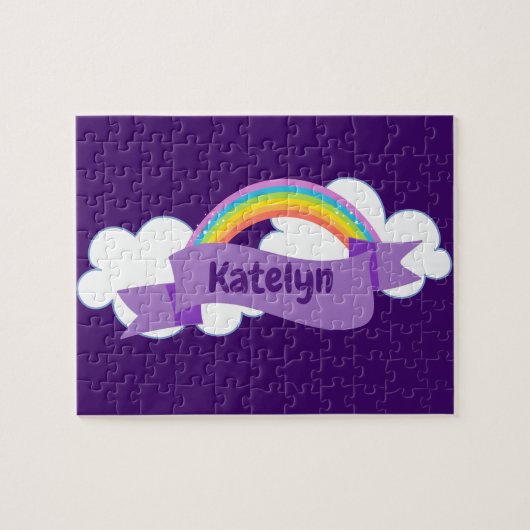 Cute Paarse regenboogmonogram Girly Legpuzzel (Horizontaal)