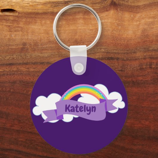 Cute Paarse regenboogmonogram Girly Sleutelhanger (Voorkant)