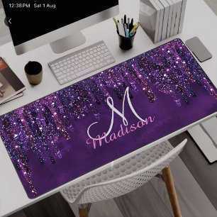 Cute Paarse roze Eenhoorn Glitter Drips monogram Bureaumat