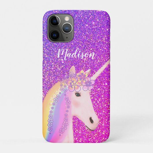Cute Paarse roze glitter Unicorn Personalized Case-Mate iPhone Case (Achterkant)