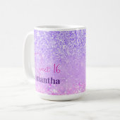 Cute paarse roze glitter verjaardagsmonogram koffiemok (Voorkant links)