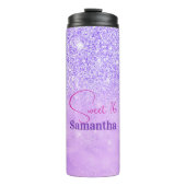 Cute paarse roze glitter verjaardagsmonogram thermosbeker (Voorkant)