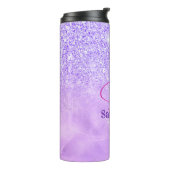 Cute paarse roze glitter verjaardagsmonogram thermosbeker (Gedraaid links)
