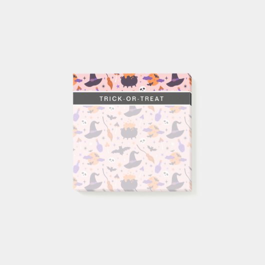 Cute Paarse & Roze Halloween Patroon Post-it® Notes (Voorkant)