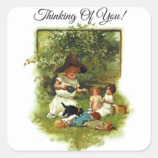 Cute Paarse roze Unicorn Flower Thinking of You Vierkante Sticker (Voorkant)