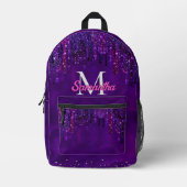 Cute Paarse roze Unicorn Glitter Driemonogram Bedrukte Rugzak (Voorkant)