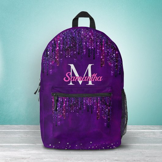 Cute Paarse roze Unicorn Glitter Driemonogram Bedrukte Rugzak