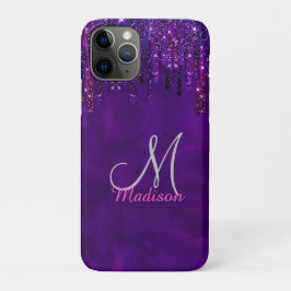 Cute Paarse roze Unicorn Glitter Driemonogram Case-Mate iPhone Case