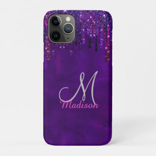 Cute Paarse roze Unicorn Glitter Driemonogram Case-Mate iPhone Case