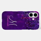 Cute Paarse roze Unicorn Glitter Driemonogram Case-Mate iPhone Case (Achterkant (horizontaal))