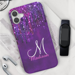 Cute Paarse roze Unicorn Glitter Driemonogram iPhone 16 Hoesje