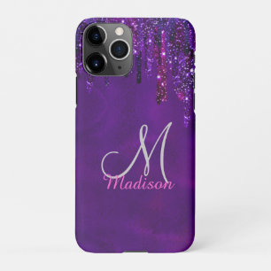 Cute Paarse roze Unicorn Glitter Driemonogram iPhone 11Pro Hoesje