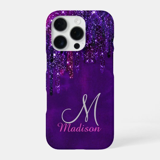 Cute Paarse roze Unicorn Glitter Driemonogram iPhone Hoesje (Achterkant)