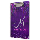 Cute Paarse roze Unicorn Glitter Driemonogram Klembord (Links)