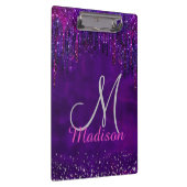 Cute Paarse roze Unicorn Glitter Driemonogram Klembord (Rechts)