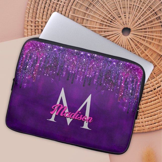 Cute Paarse roze Unicorn Glitter Driemonogram Laptop Sleeve (Creator heeft geüpload)
