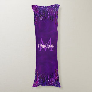 Cute Paarse roze Unicorn Glitter Driemonogram Lichaamskussen